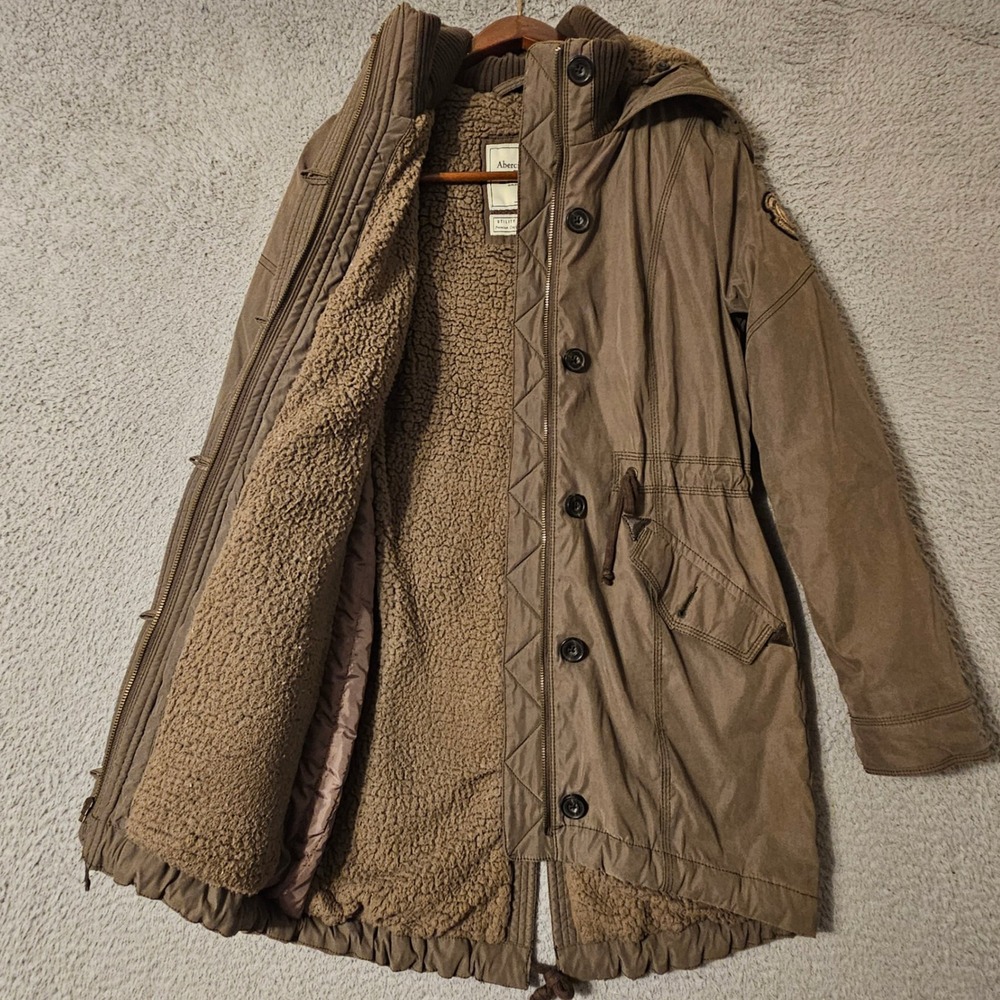 Abercrombie & Fitch Sherpa Lined Utility Parka Jacket Brown Womens Medium Hooded